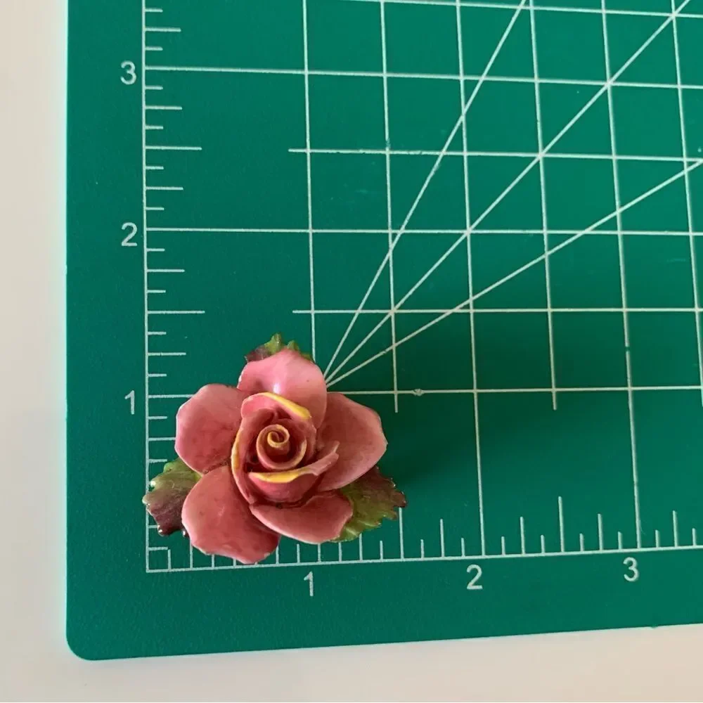 Vintage Porcelain Rose Flower Brooch